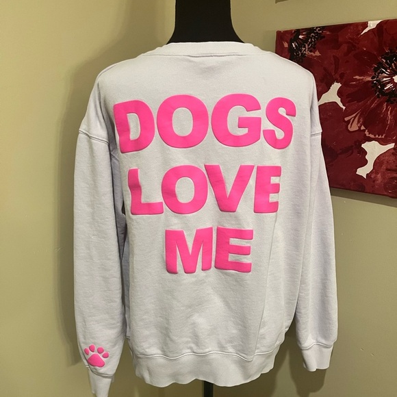 Wildfox Pink & Lilac “DOGS Love Me”Crewneck Sweatshirt, size Large - Picture 4 of 9